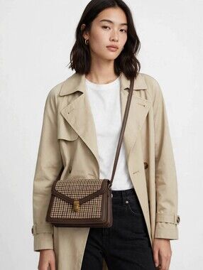 Classic Houndstooth Crossbody Bag in Brown